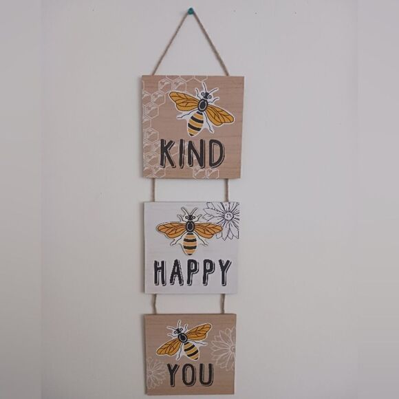 3 for 26 - Kind Happy You Bee Farmhouse Hanging Sign Decor - Picture 1 of 3